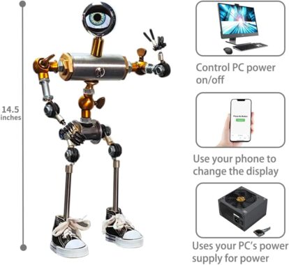 Steampunk Desktop Decoration Handmade Vintage Industrial Metal Movable Joints Robot PC Desktop Power Button Switch for Home and Office