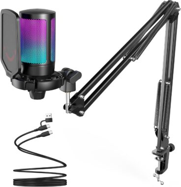 FIFINE A6T USB Gaming & Streaming Microphone Kit – Condenser Mic with Boom Arm, Pop Filter & RGB